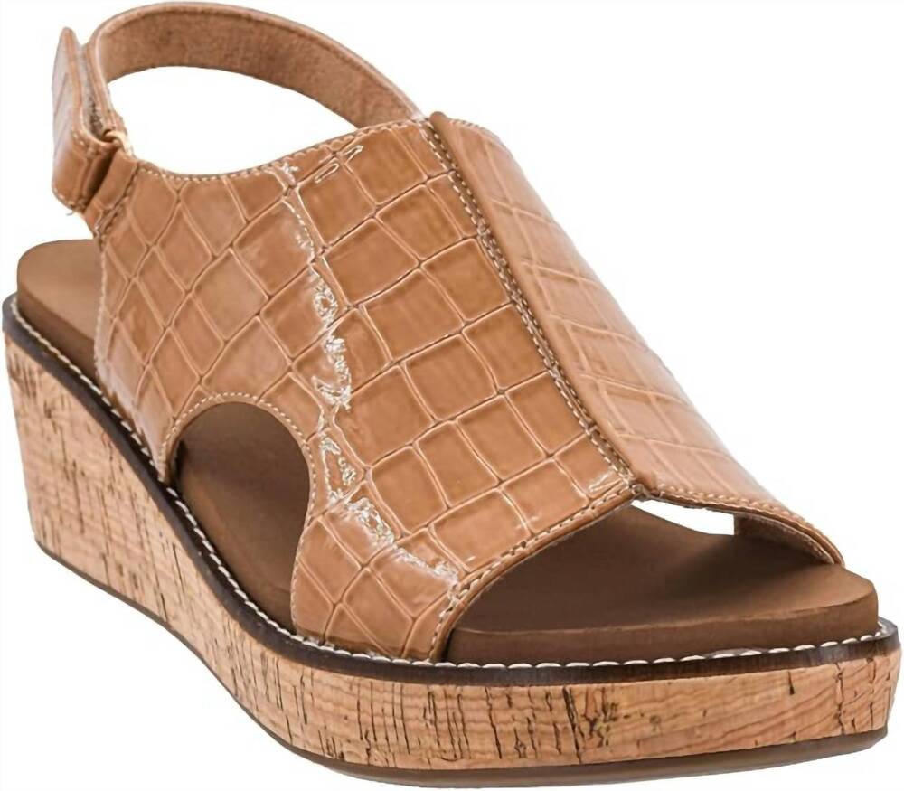 NEW CORKYS FOOTWEAR women's volta wedge in caramel patent croco